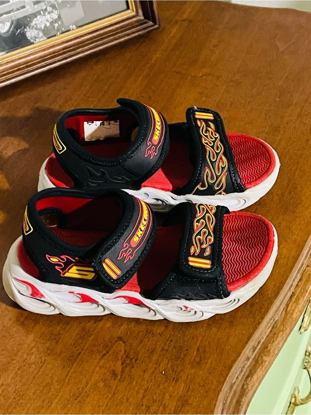 Skechers Kids Black & Red Flame Sandals